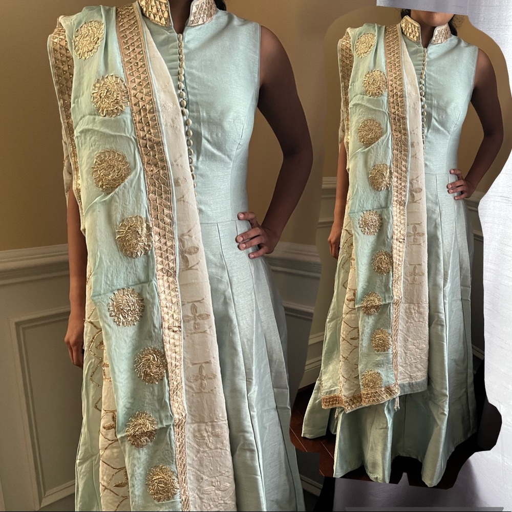 COPY - NWT-Designer Anarkali Salwar Pant Gown Set Heavy Wedding Party Wear Zari…